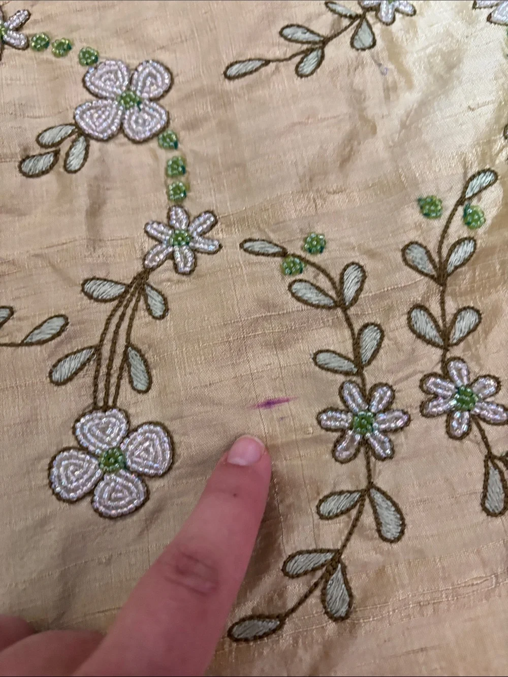 Passion For India Embroidered Gold Cream Floral Tablecloth Silk